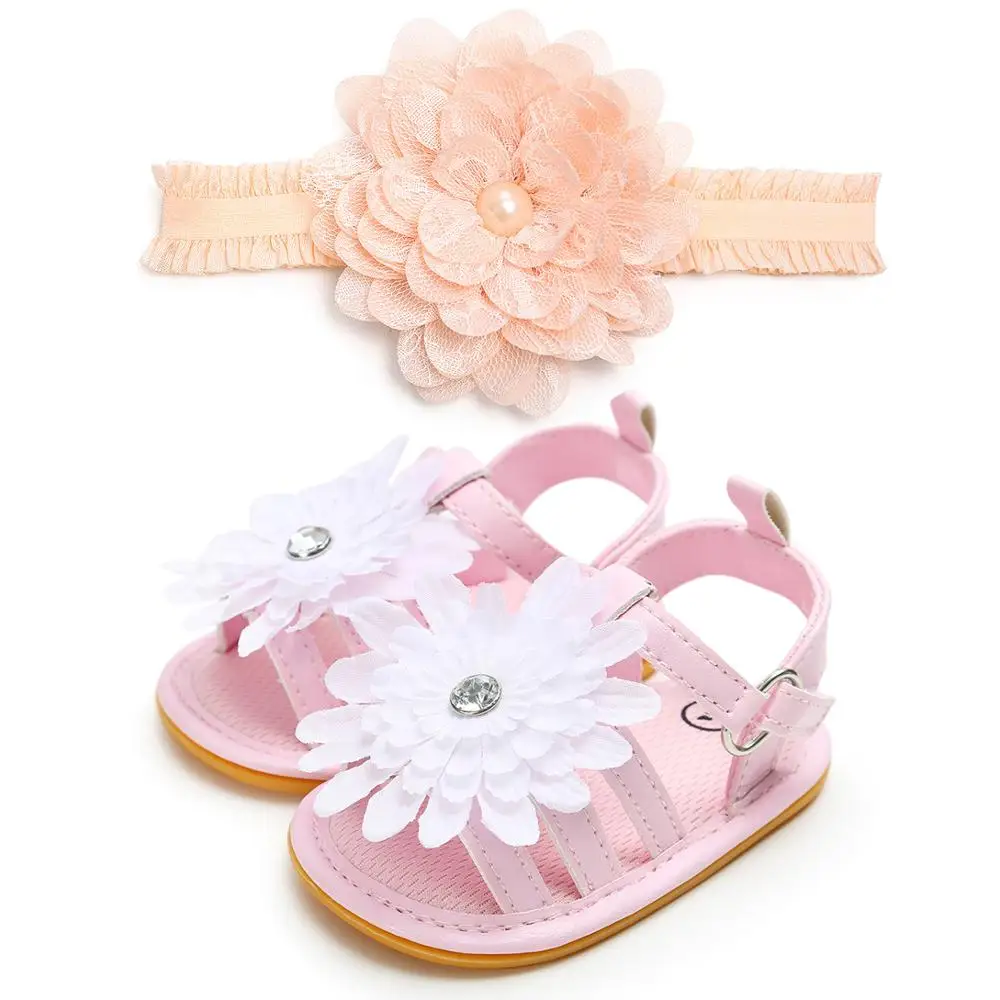 

2019 New fashion PU Leather shoes Flower Rubber soft sole baby sandals girl