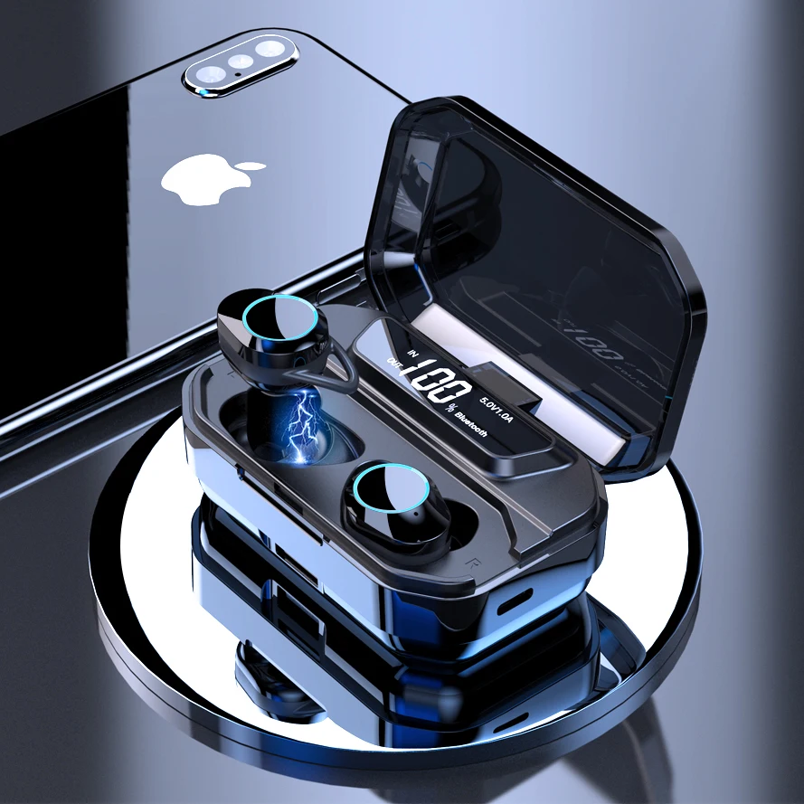

OEM colorful private label TWS wireless earbuds with charging case, Black
