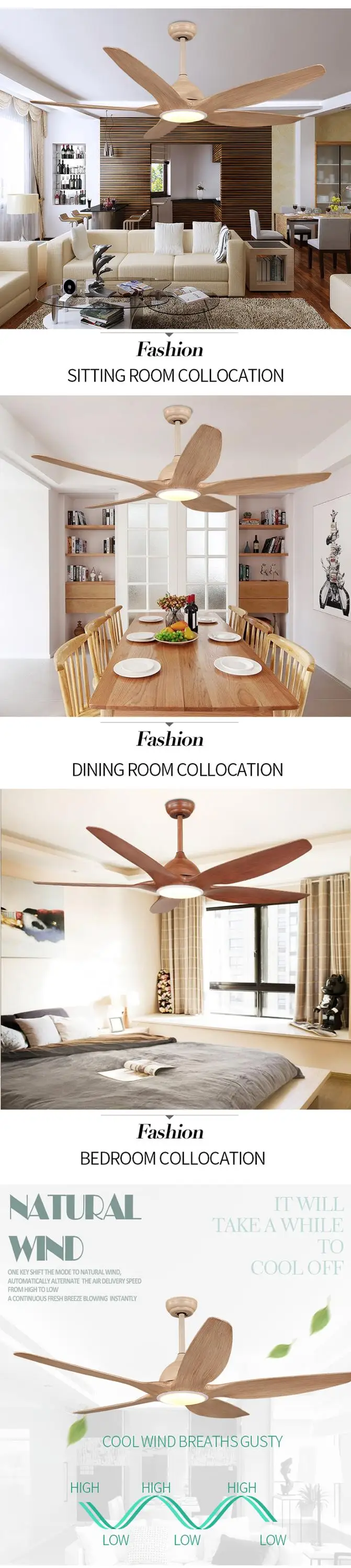 Modern design new arrival 62 / 52-F5051-WW decorative ceiling fan with light