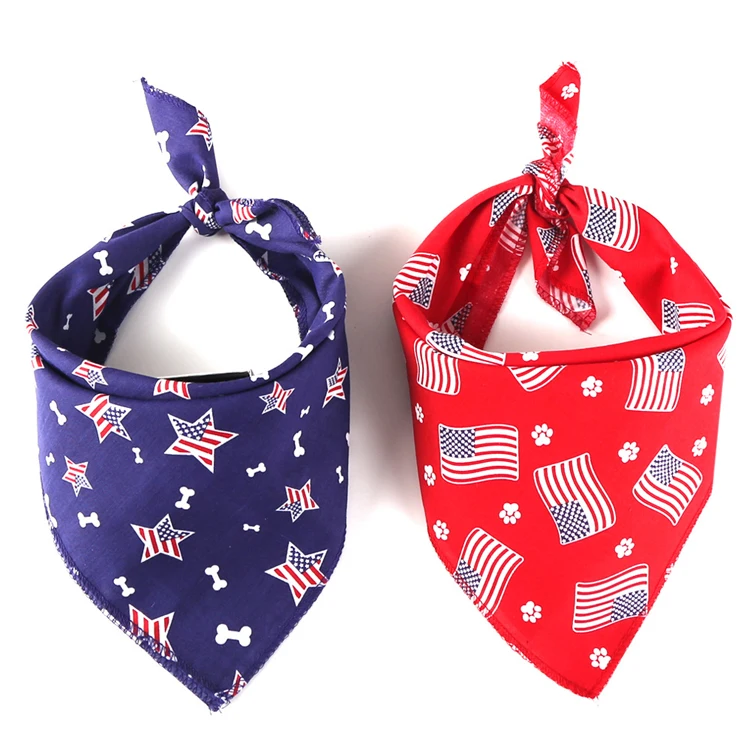 

Promotional Unique Printed American Flag Cotton Dog Bandanas, Red;blue