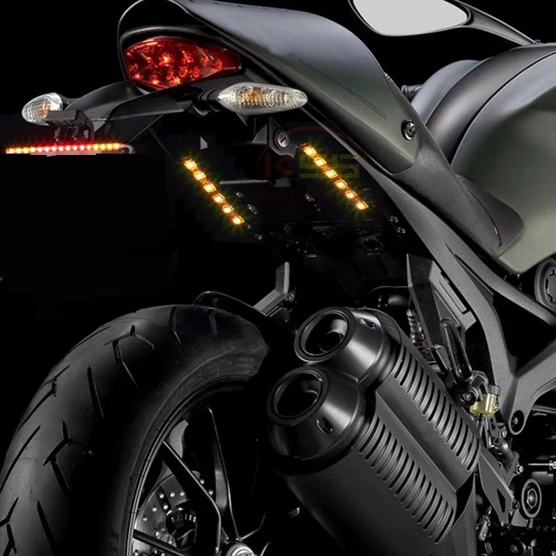 Pair 9 LED Motorcycle Turn Signals Flexible Strip Blinkers Slim Flush Tail Light