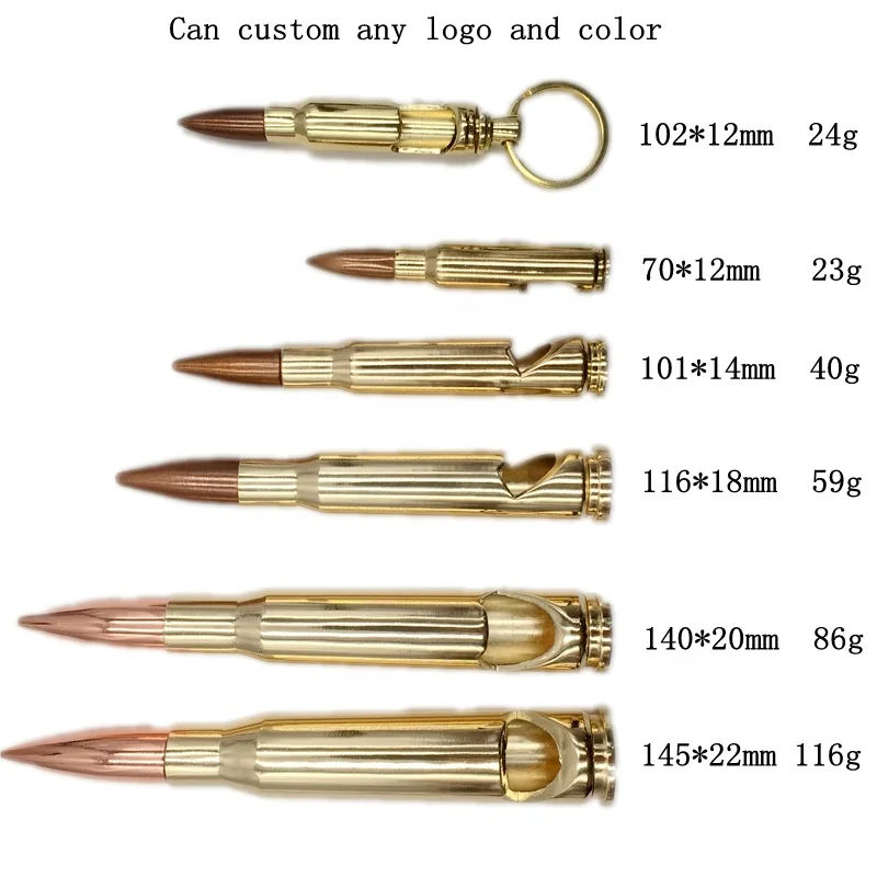 

Wholesale  and logo metal beer 50 caliber bullet bottle opener, Custom color