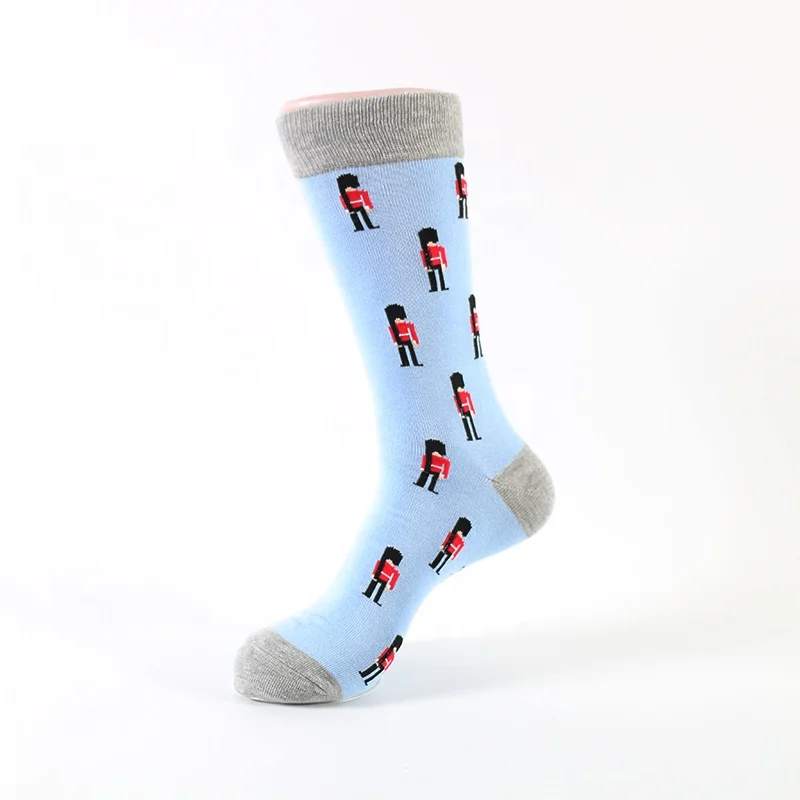 

Autumn wholesale 200 needle unisex colored seamless happy kitted dress crew socks, Blue