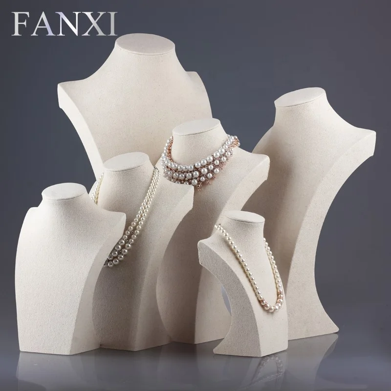 FANXI Chinese Factory Wholesale Custom Shop Showcase Linen Jewelry Mannequin Stand Neck Model Jewelry Bust Necklace Display