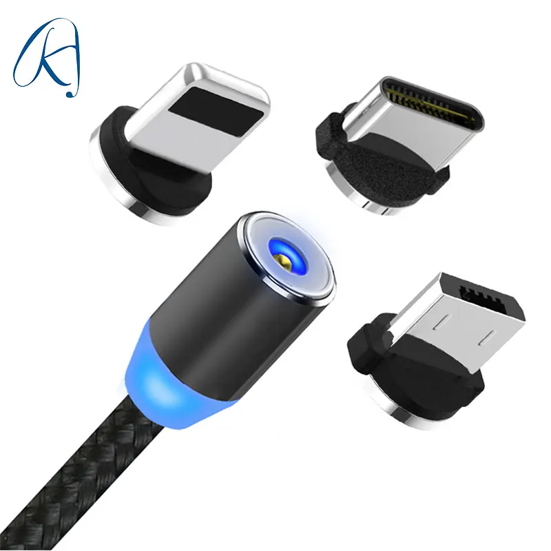 

Free Shipping 1m LED USB Cable 3 in 1 USB Cable Mobile Phone Magnetic Charging Cable for Type-c Micro Android Apple Charger, Grey/black/red/gold/silver