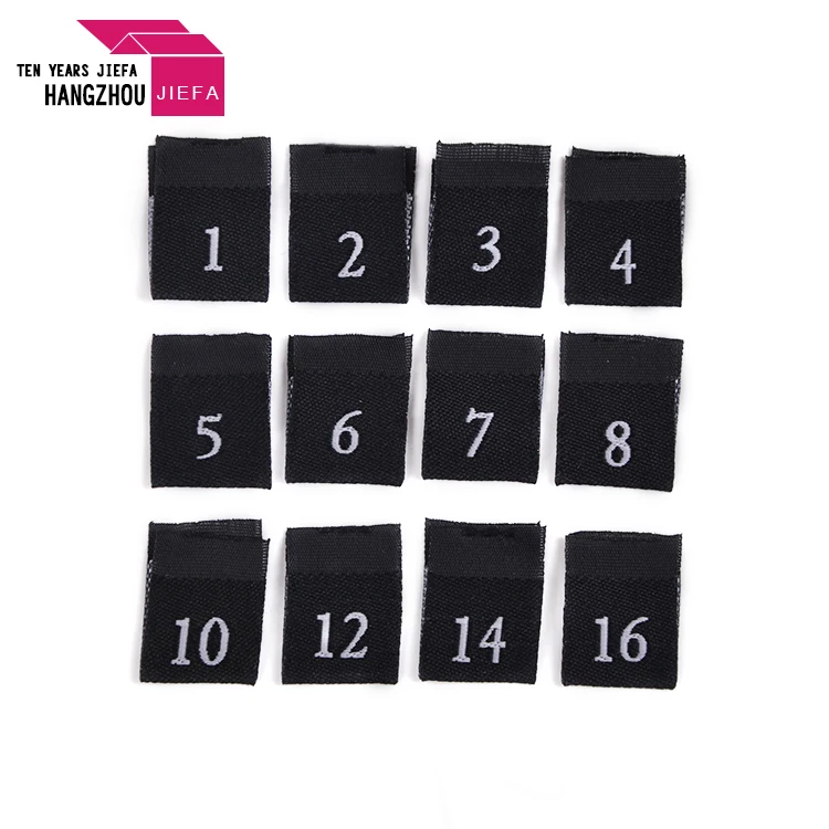 Cheap XS S M L XL 35x11mm standard stock centerfold garment age woven tags number size label for clothing