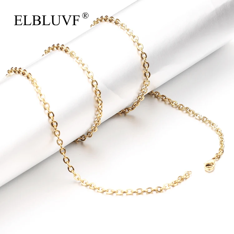 

ELBLUVF Free Shipping Stainless Steel Wholesale Jewelry 18k Gold PLated Necklace Chain Accessories Parts, Steel color , gold