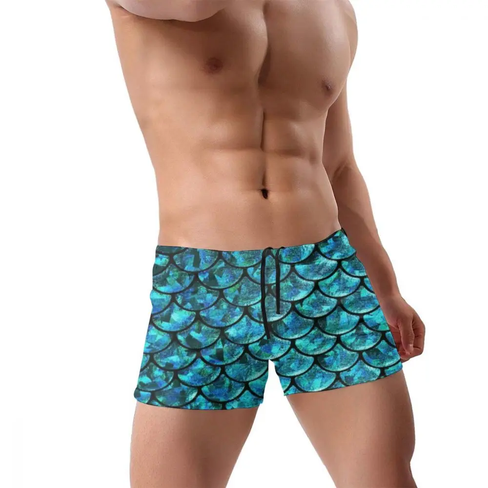 Mens Mermaid Skin Pattern Swim Trunks Quick-Dry Summer Board Shorts