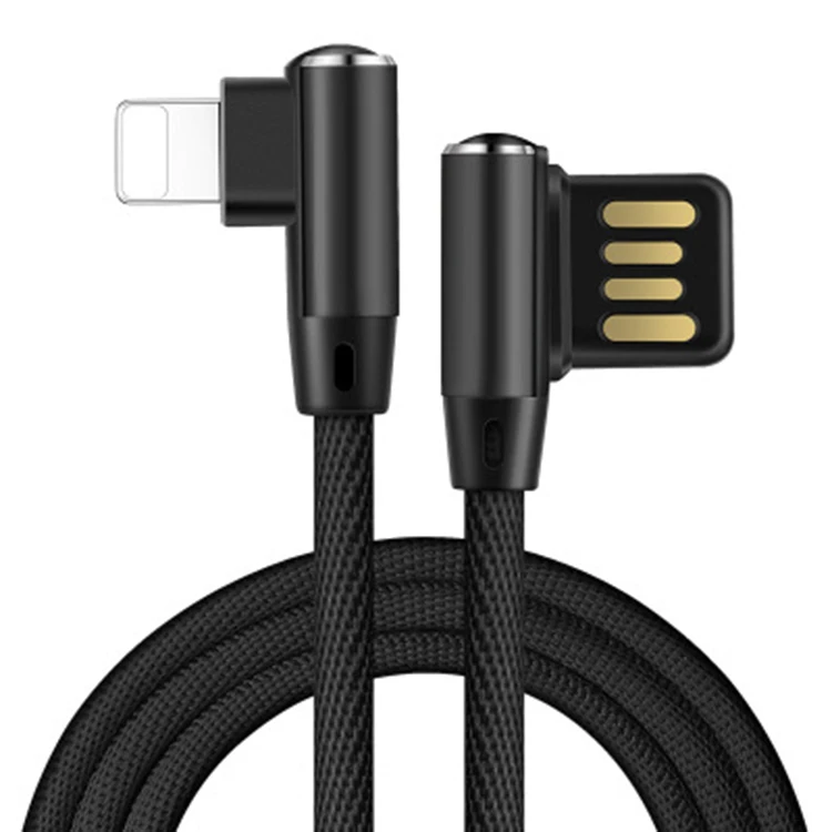 

Double Angle Reversible Usb Charging Cable For iPhone X/XS Nylon Elbow Data USB Cable 90 Degree Charging Cable, Black/ red/blue/ brown