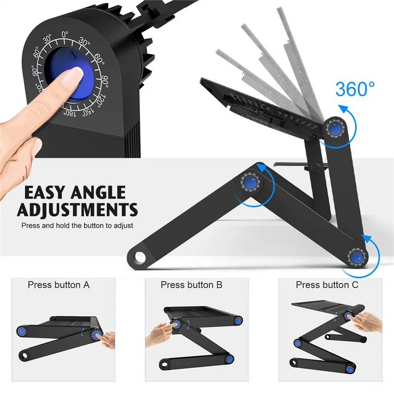 
Cornmi Laptop Folding Table Stand Aluminum Desk Riser With Large Cooling Fan And Mouse Pad Side Portable Adjustable 