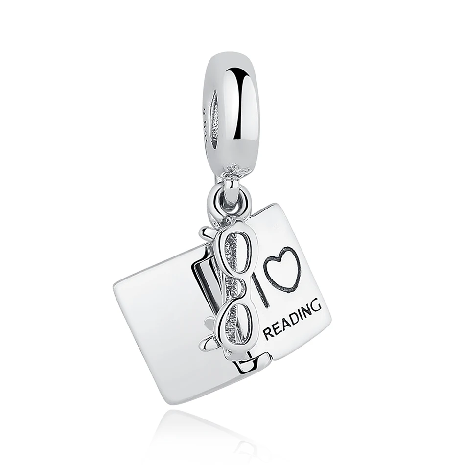 

Original 925 Sterling Silver Charms I love Reading Book Charm Beads with Glasses Fit Authentic Bracelets Fashion Jewelry Making