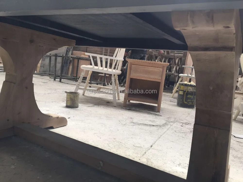 Farmhouse Chunky Rectangular Reclaimed Trestle Wood Concrete Dining