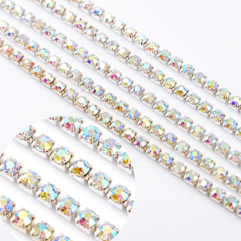 

Wholesale SS6 SS10 SS12 SS16 SS20 SS24 SS28 Crystal Rhinestone Cup Chain, Clear;crystal;crystal ab;siam;jet;others color see color chart