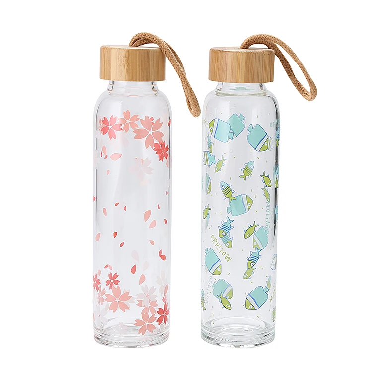 

Factory high borosilicate glass water bottle with bamboo lid
