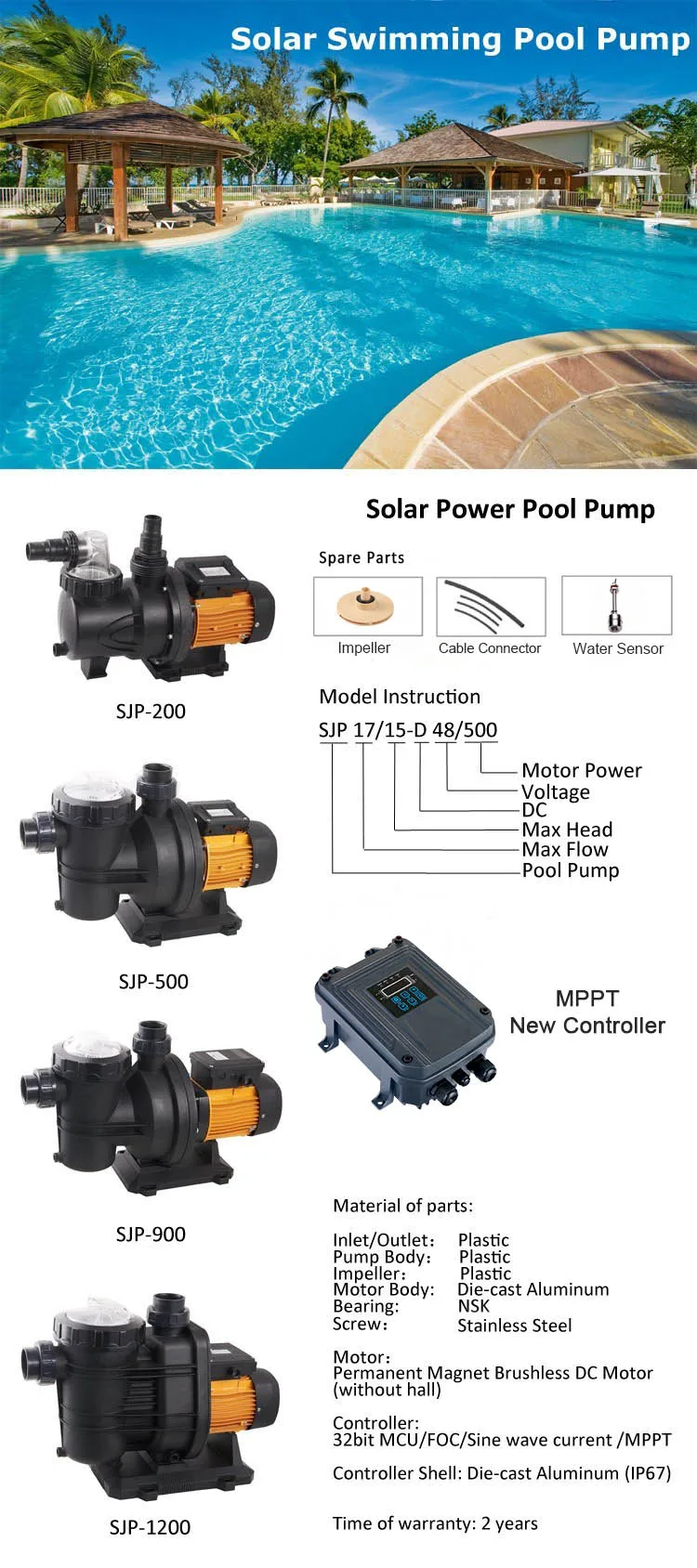 Sjp Series 48 Volt Dc Solar Powered Surface Water Pump For Swimming