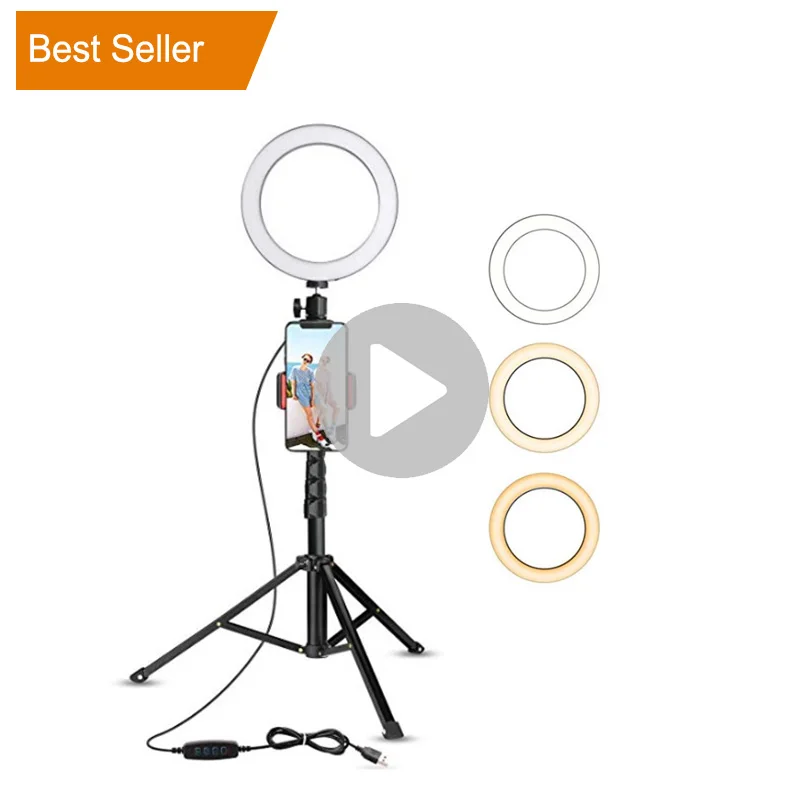 

2019 New 8 10.2" Tripod Stand Beauty Makeup Video Fill Circle Usb Led Selfie Ring Light, Black