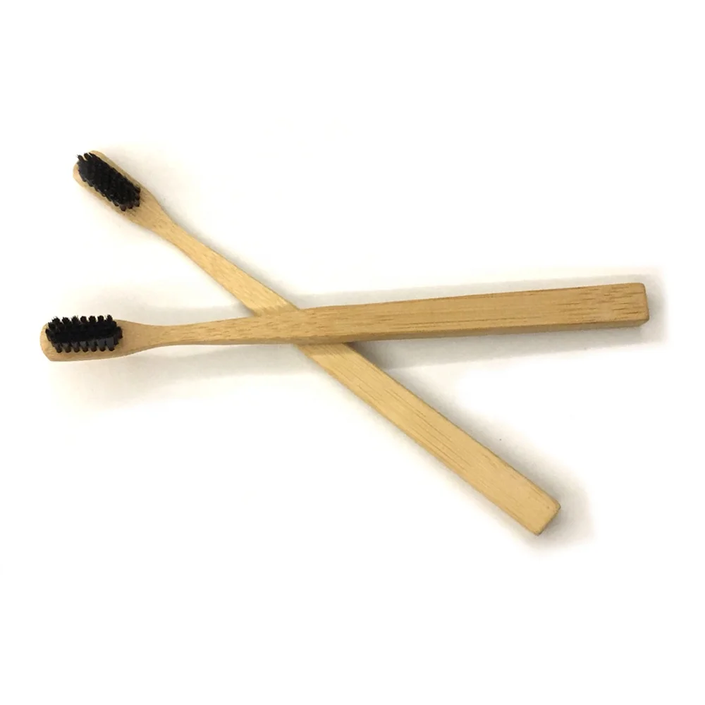 

Square Handle Charcoal Bristles Bamboo Toothbrush Soft, Customized color