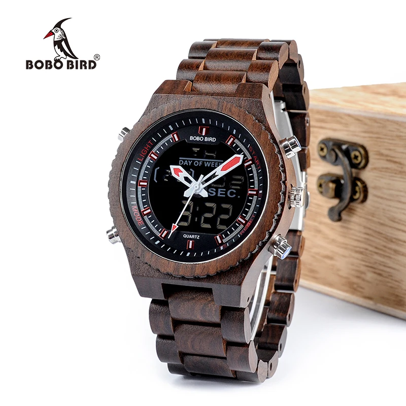 

BOBO BIRD P02 luxury custom logo black ebony men wooden watch with different color pointer, Picture