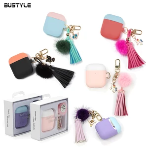 For iPhone Apple Airpods 2 Earphone Storage Case Liquid Silicon Soft Case With Pom Pom Keyring Holder For Air Pod Airpod Case