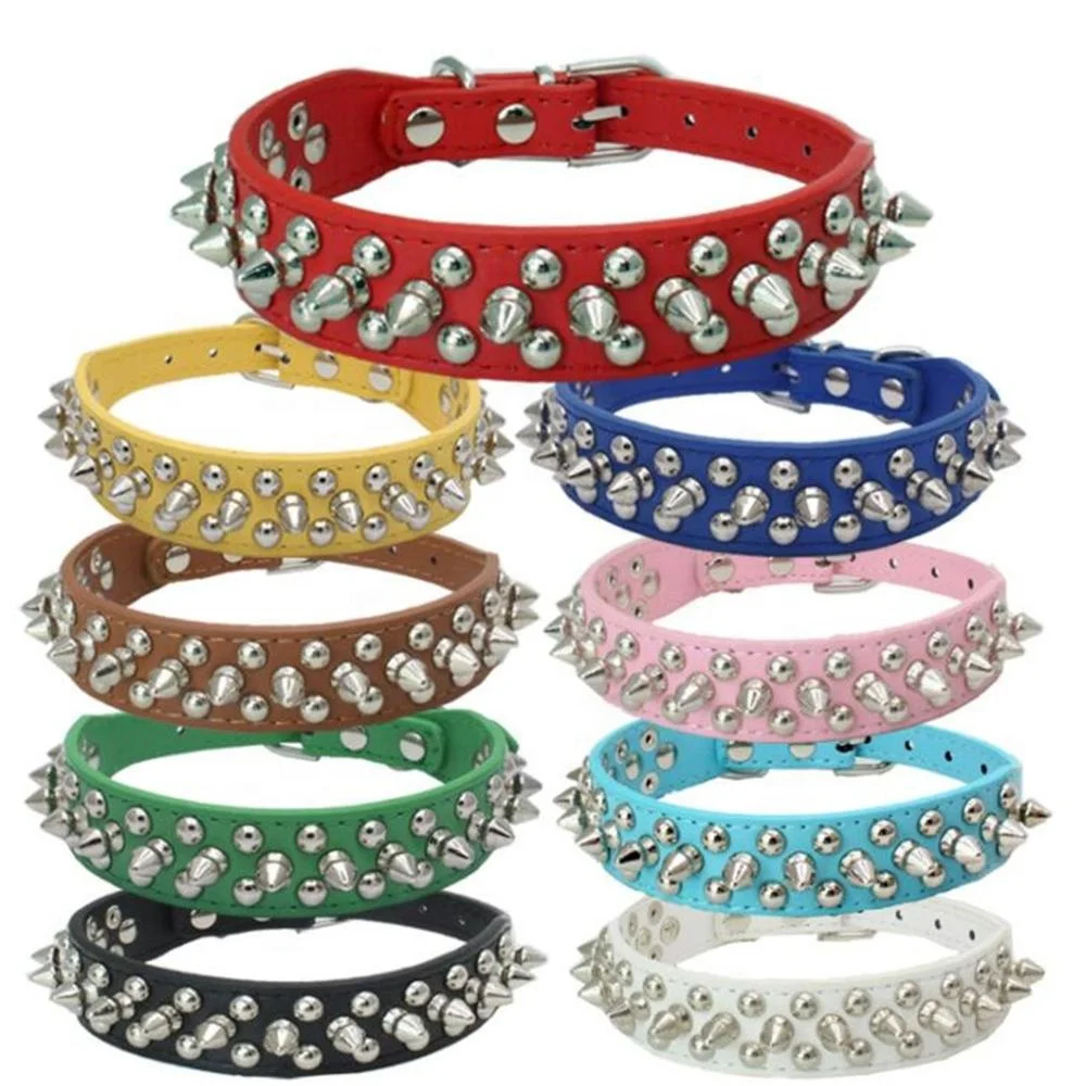 

Hot Sale Fashion Pu Leather Studded Round Spikes and Small MushRoom Dog Pet Collar BullDog Necklace