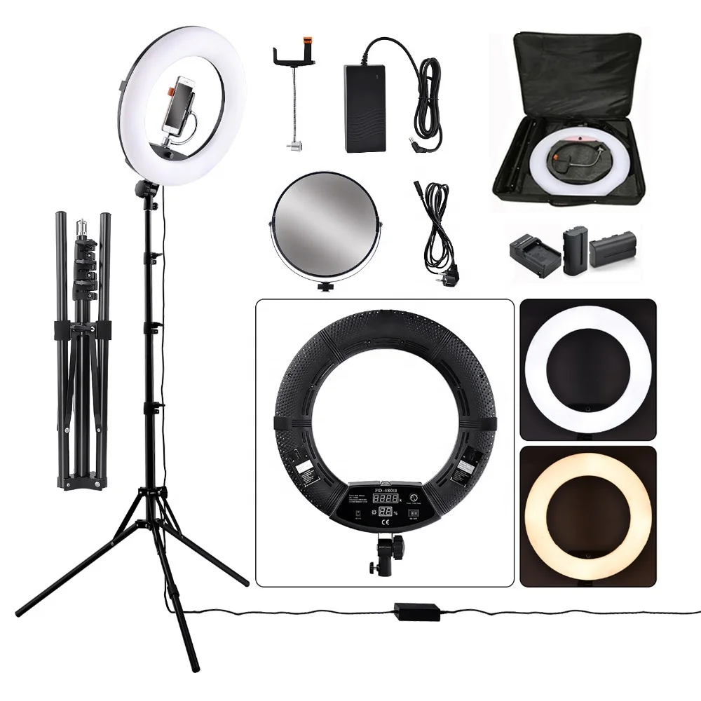 

LED Selfie Flash Lamp With Mirror 3200-5600K,Battery Operated 96W 18'' Ring Light With Stand