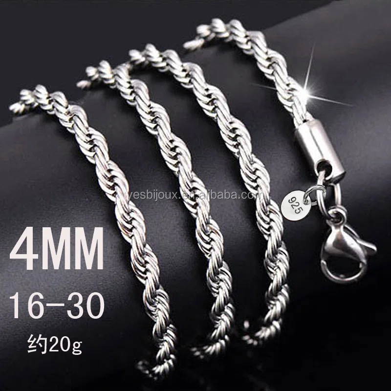 

4mm strong silver chain jewelry men necklace chain for man
