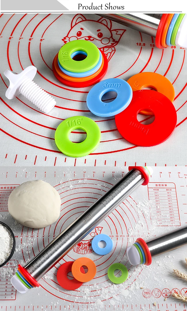 Nonstick Adjustable Stainless Steel Rolling Pin With 4 Removable