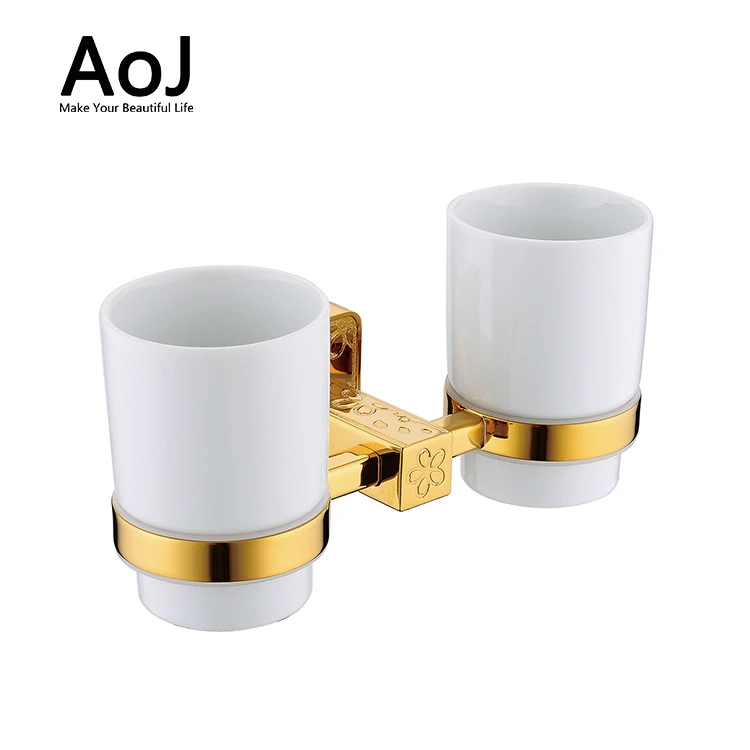 
Luxury in wall gold plated metal double bathroom cup holder Luxury in wall gold plated metal double bathroom cup holder