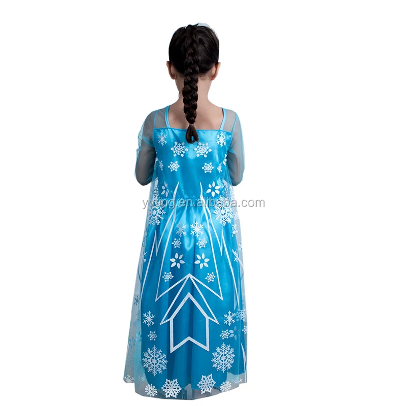 Christmas Children Elsa Bella Princess Dress Cosplay Costume Blue Gradient Big Snowflake Girls Dresses