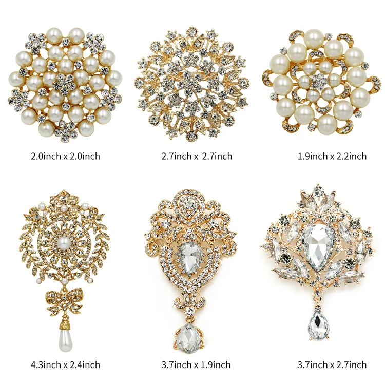 

Custom High Quality Gold Silver Jewelry Metal Brooches For Clothes Pearl Rhinestone Flower Brooch Pins For Women, Picture shows