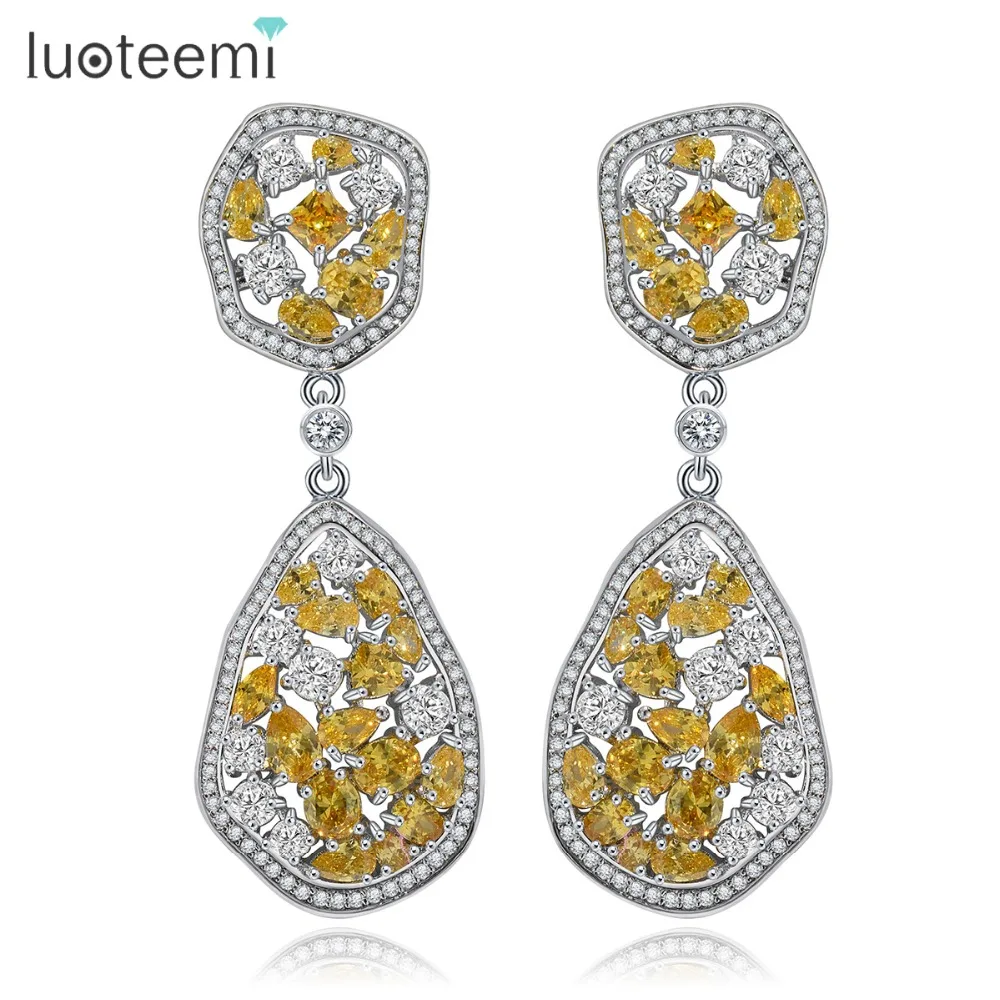 

LUOTEEMI 2017 Women Exquisite Vintage Wedding Jewelry New Clear Cubic Zirconia Big Irregular Waterdrop Drop Earrings, N/a