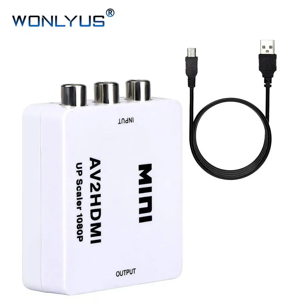 AV to HDMI Converter, 1080P Mini RCA Composite CVBS AV to HDMI Video Audio Adapter Supporting PAL/NTSC with cable