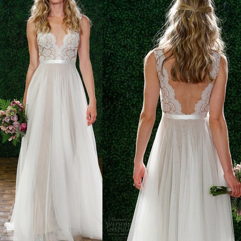 

African Tulle Lace Fabric High Quality women's sexy v neck sleeveless maxi long backless lace african wedding dresses, White;african wedding dresses