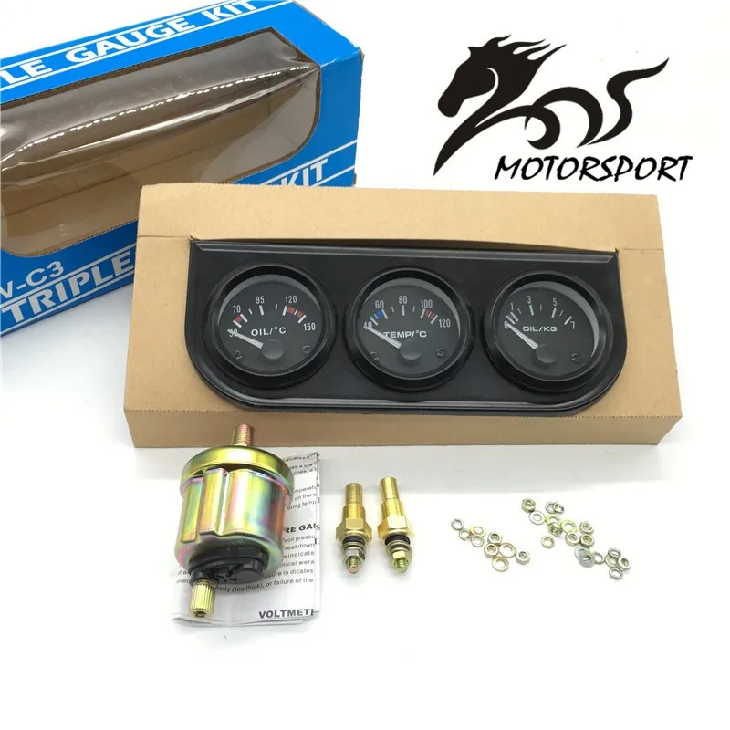 52mm Triple Kit Oil Temp Gauge Water Temp Gauge Temperature Oil