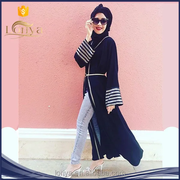 

Manufacturer wholeselling muslim kaftan jubah 2017 latest designs baju kurung malaysia high quality dubai front open abaya, Dark blue
