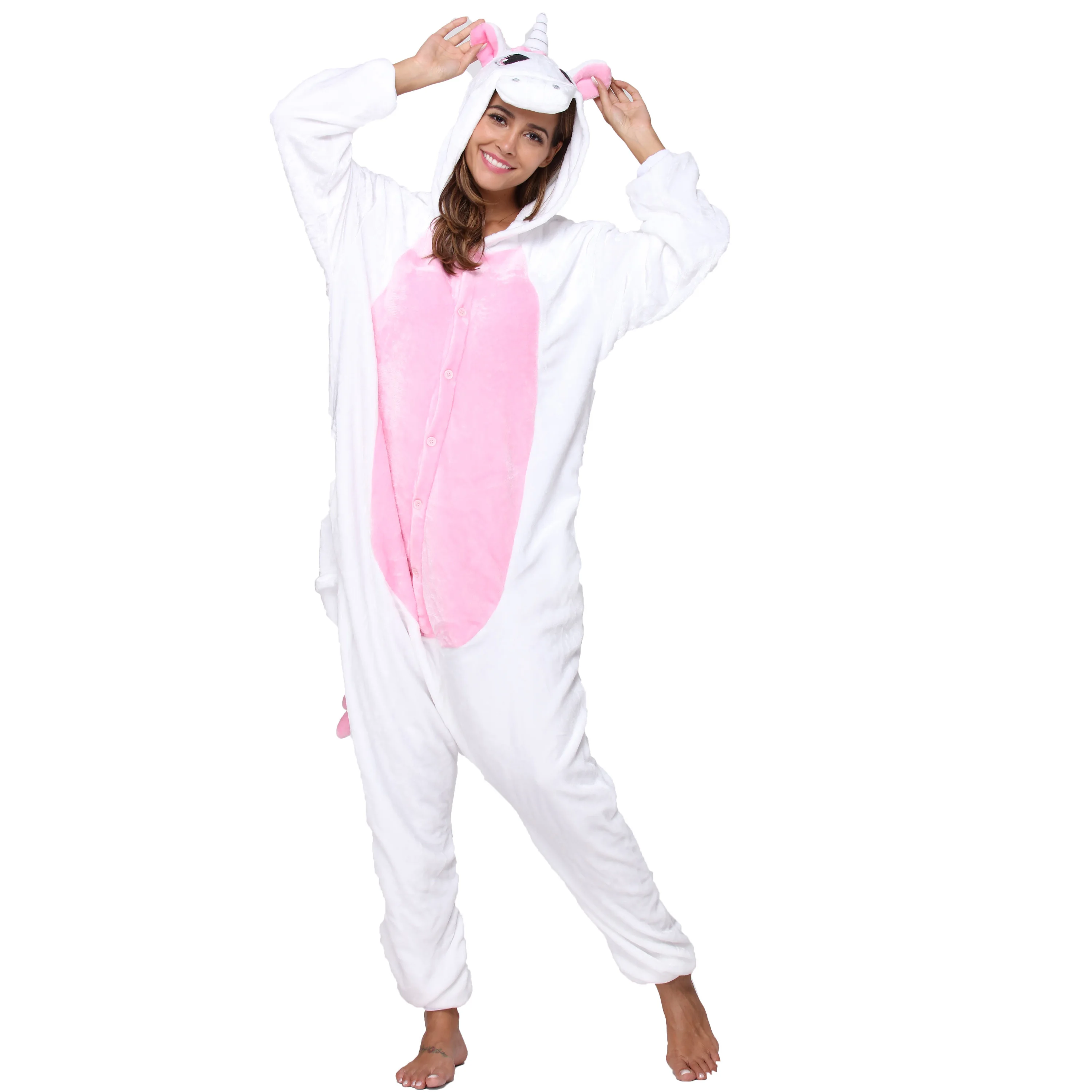 Wholesale adult Pink unicorn animal  costume flannel onesie sleepwear  pajamas