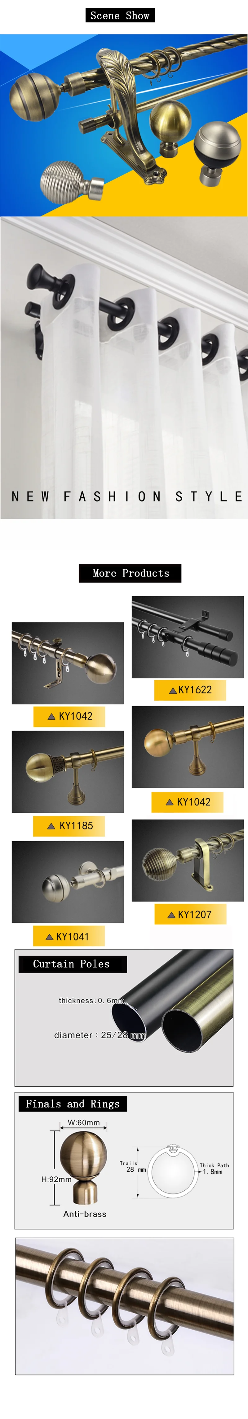 Kyok 2019 Fancy Curtain Finials Mosaic Curtain Rod Finials Copper