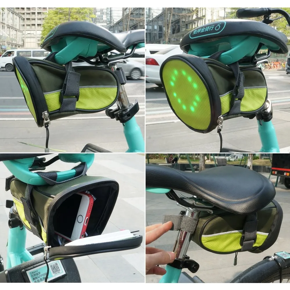Led Cycling Saddle Bicycle Under Seat Bike Bag Reflective Turn Signal