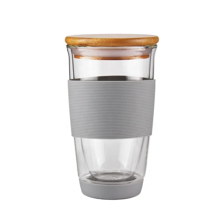 Double Wall Insulated Glass Cups Mugs With Bamboo Lid 2PCS Per Set Person Capacity  Gift Choice