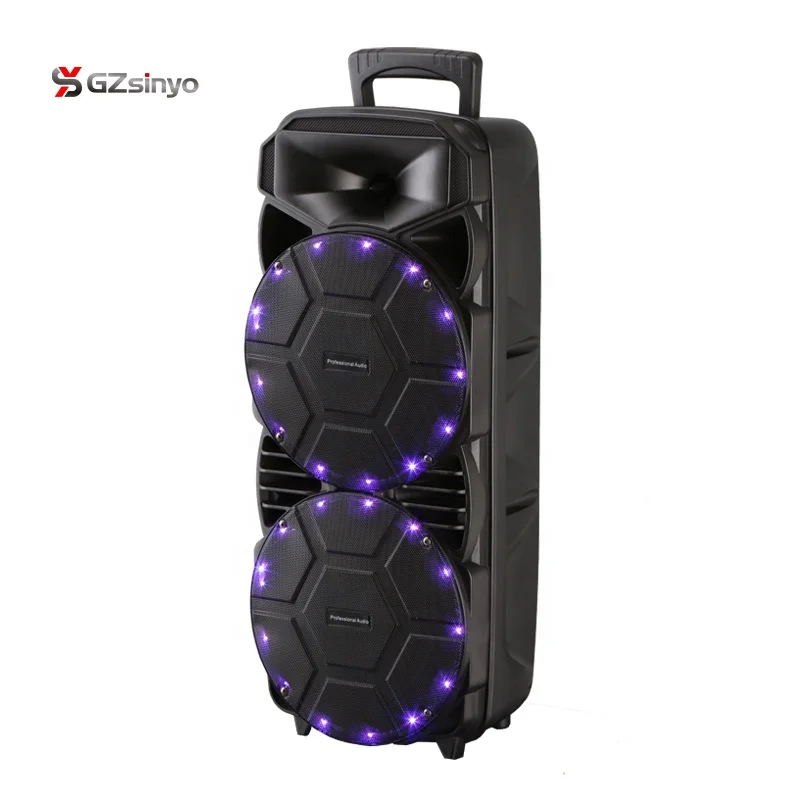 

factory directly Private Mould Dual 8 inch portable audio player with colorful disco light wireless microphone trolley speaker, Black