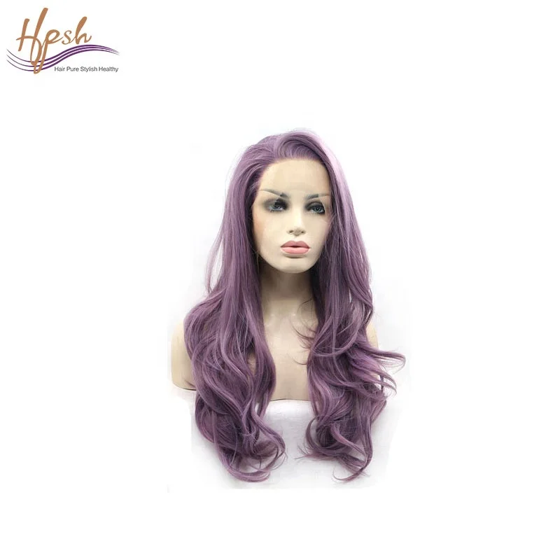 

New style purple color hair body wave synthetic lace front wig, Natural color and can be customized