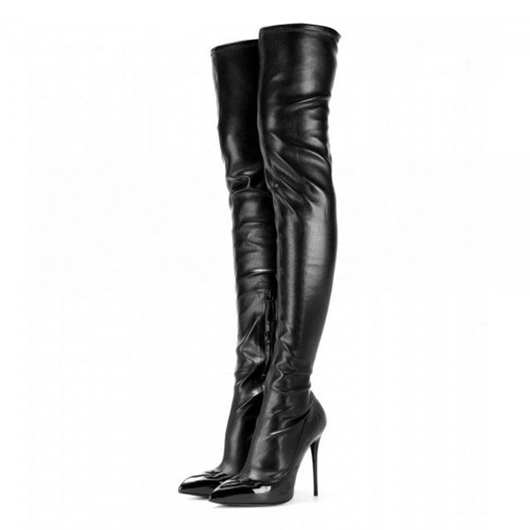 Black Sexy Ladies Stiletto Cat Long Boots Sexy Women High Knee Boots