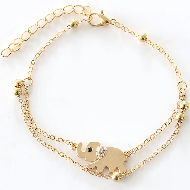 

Baby elephant double layer women anklets Diamond foot chain, Golden