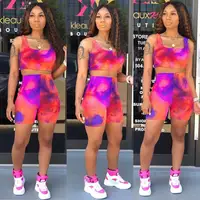 

2019 Women Clothing Tie Dye Rompers Shorts Sets Tie Dye Two Piece Set