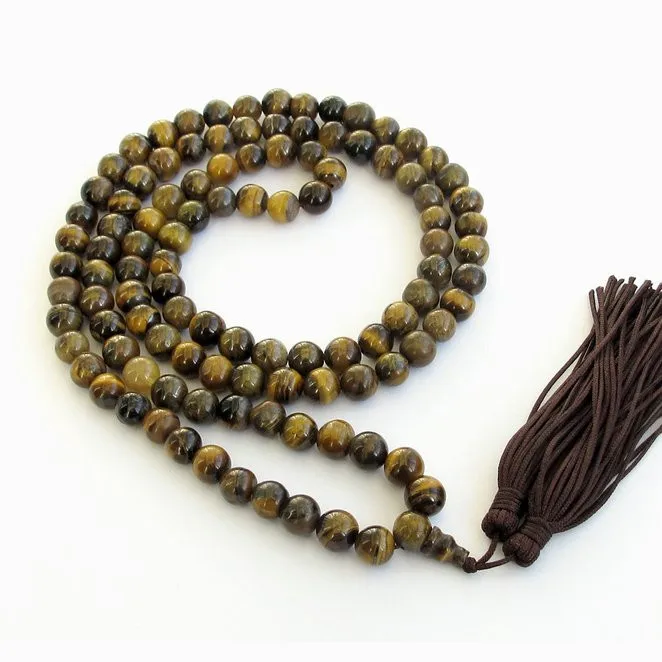 

8mm Tiger Eye Gem Beads Rosary Prayer Meditation 108 Japa Mala Necklace, N/a