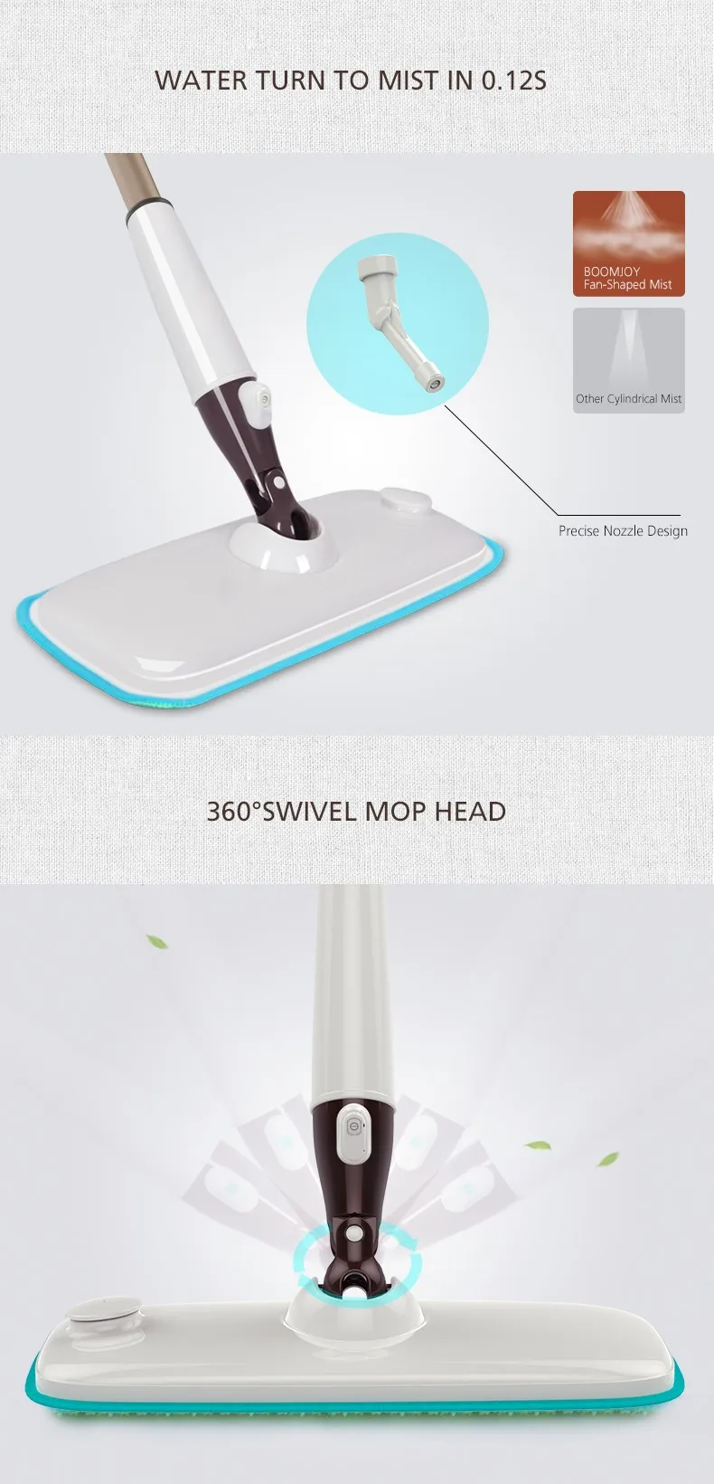 Boomjoy Spray Mop P8 Kit 2 Pads With Detachable Scrubber For Wet And