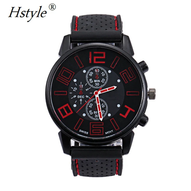 

Men Racer Sports Quartz Wrist Silicone Strap Military Wrist Watch Red WP018