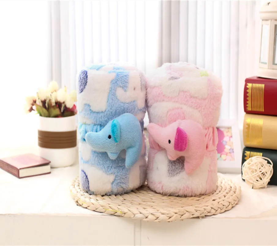 FREE SHIPPING Baby s Blankets stereo elephant Coral fleece Blankets soft Multi purpose Printing cloak blanket