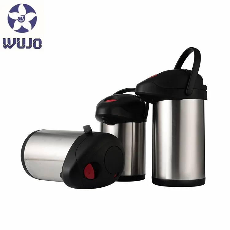 WUJO hot cold water air pump coffee pot flask thermos stainless steel  airpot with lever