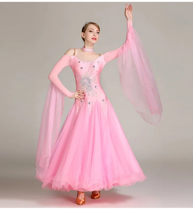 yf-s7019 裸肩水钻皮带跳舞礼服现代女性女士华尔兹探戈舞厅表演穿